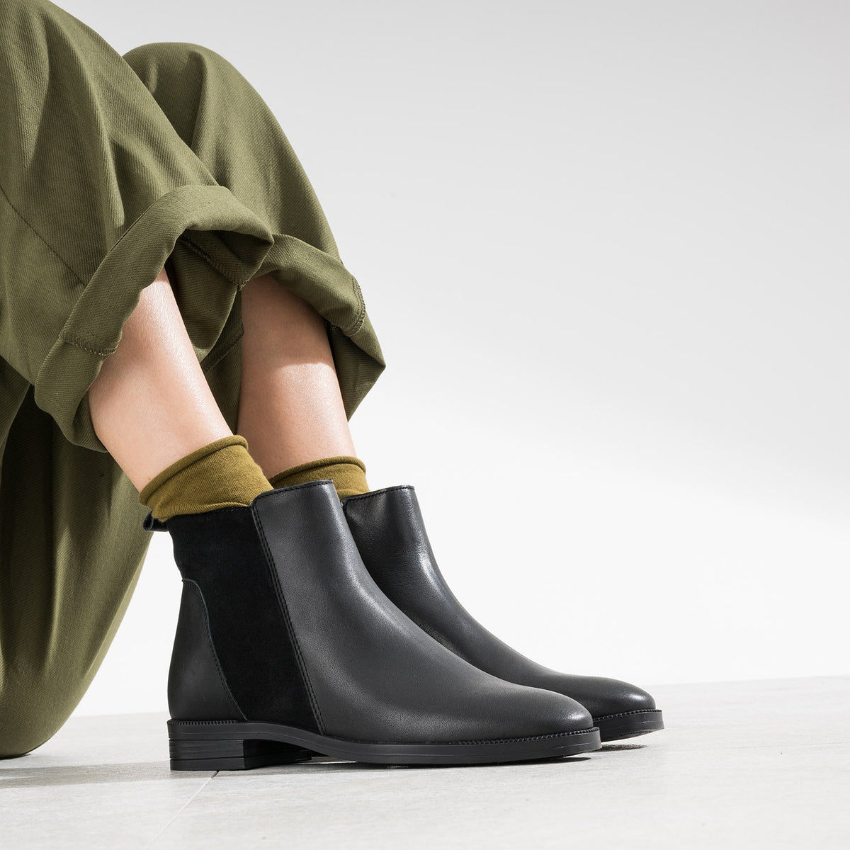 Boots noir cuir bi-matière - 2