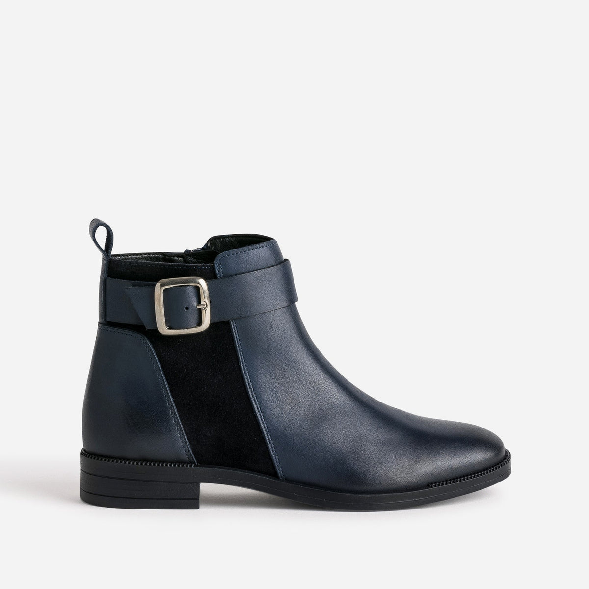 Boots marine en cuir détail bi-matière - 1