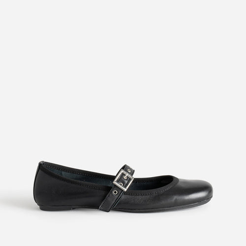 Ballerine noire en cuir avec bride à œillet - 1