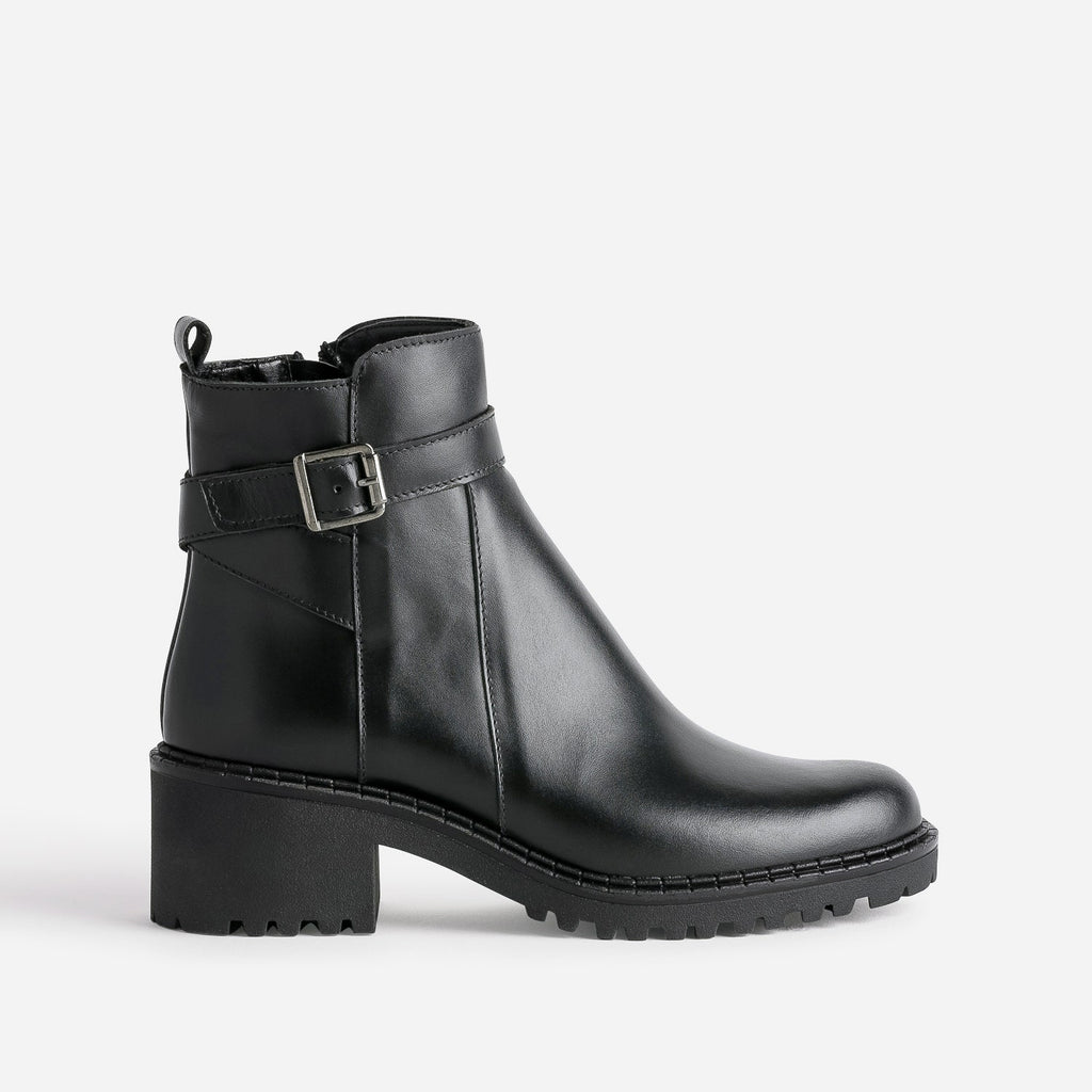 Boots éco-conçu noir cuir à semelle crantée - 1