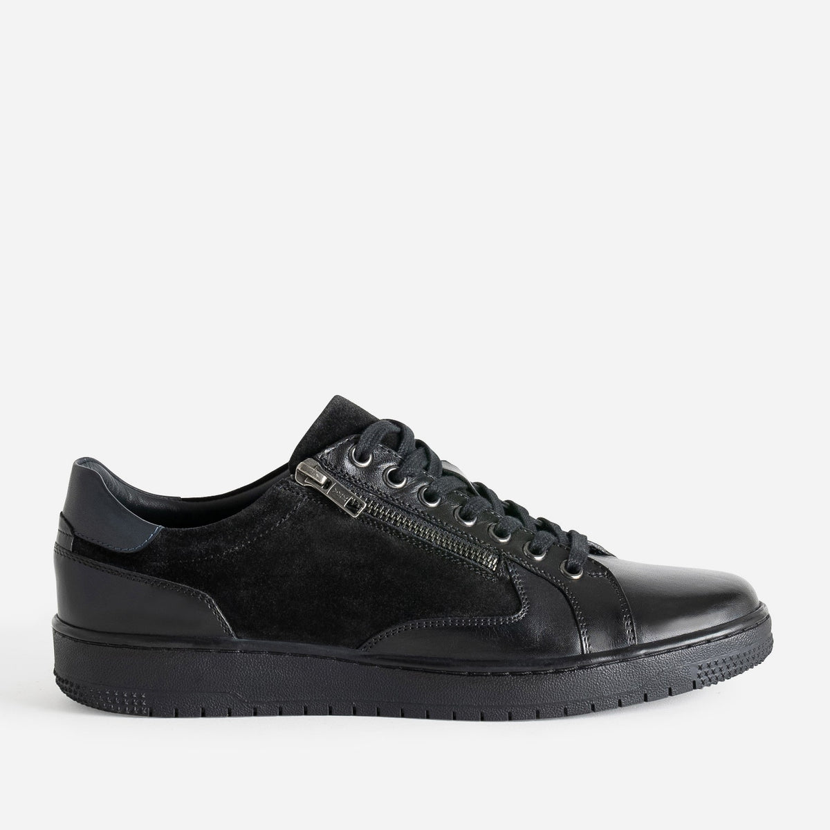 Tennis noir en cuir bi-matière - 1