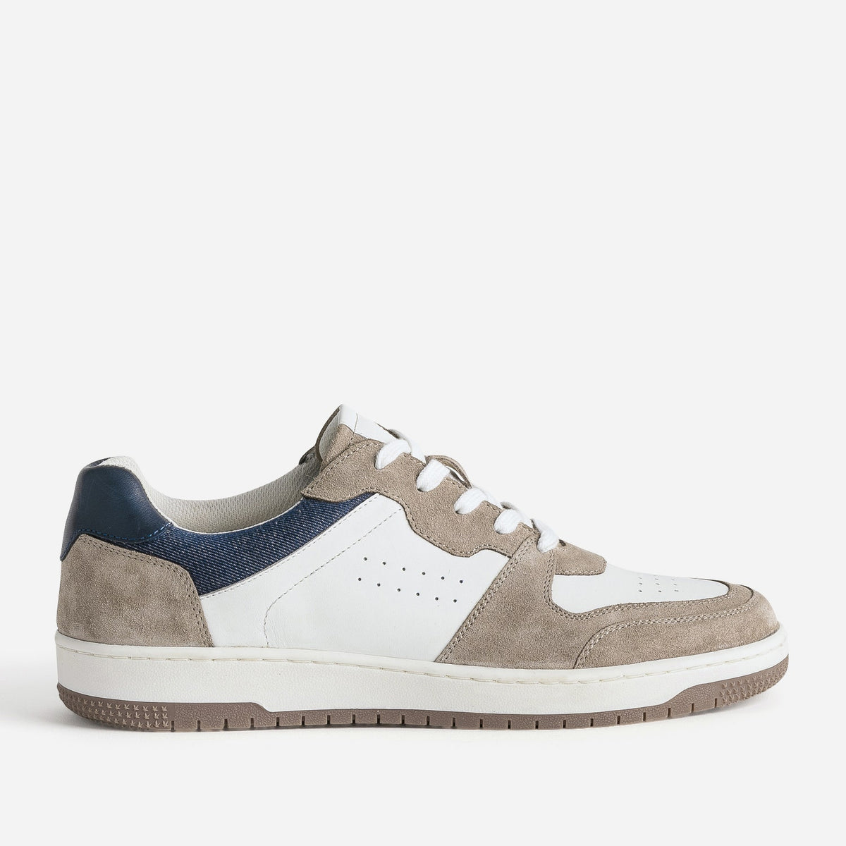 Tennis blanche, beige et marine en cuir - 1