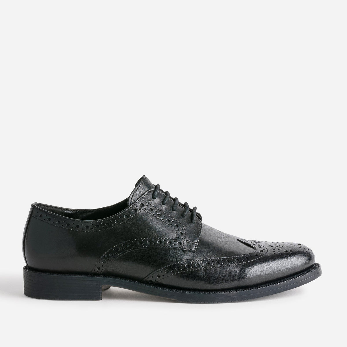 Derby noir en cuir détails perforations - 1