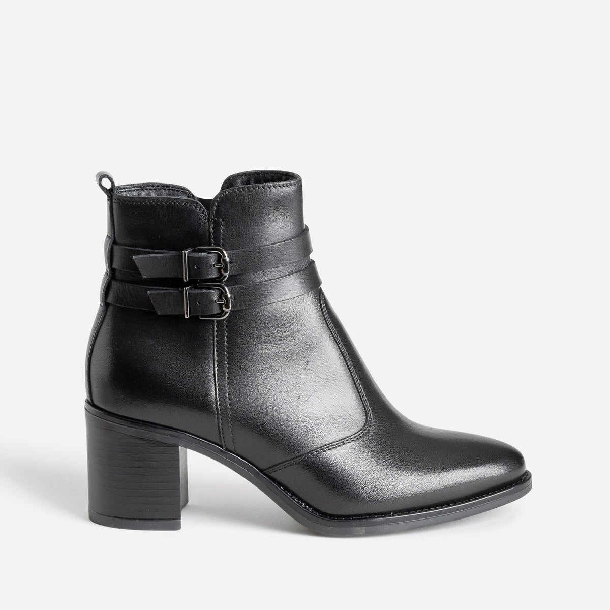 Boots à talon noir en cuir avec double bride - 1