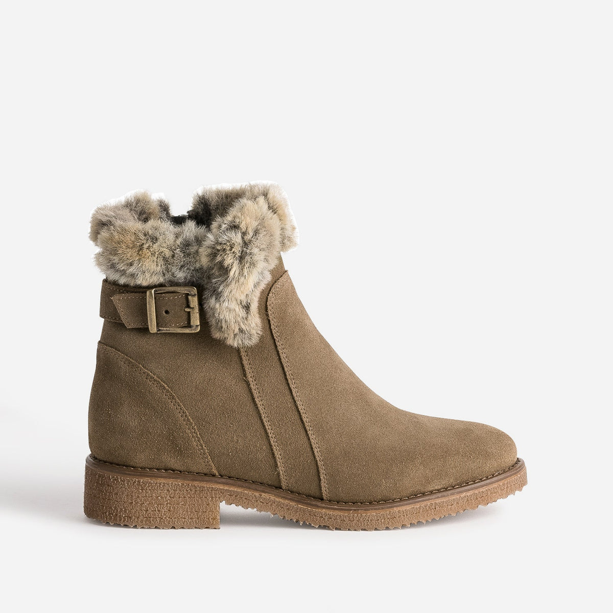 Boots marron en cuir velours fourré - 1