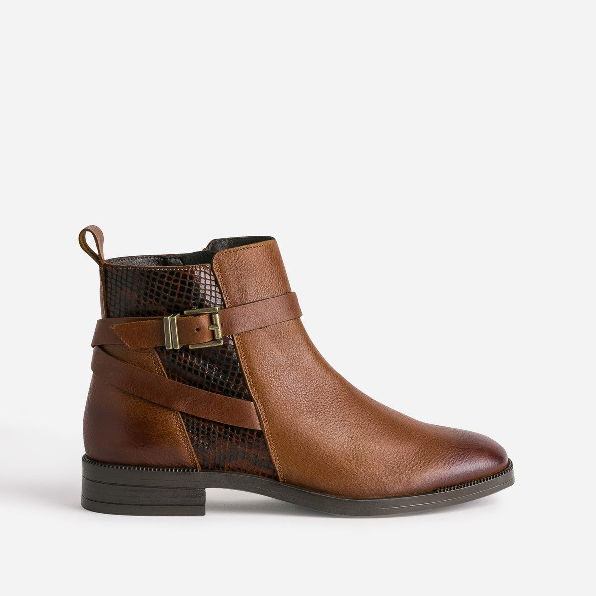 Boots cognac cuir détails effet python - 1