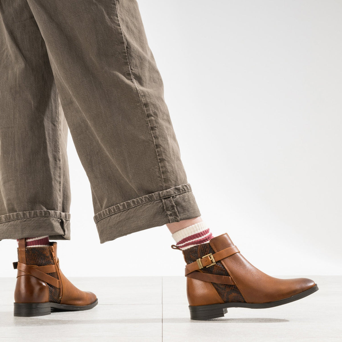 Boots cognac cuir détails effet python - 2