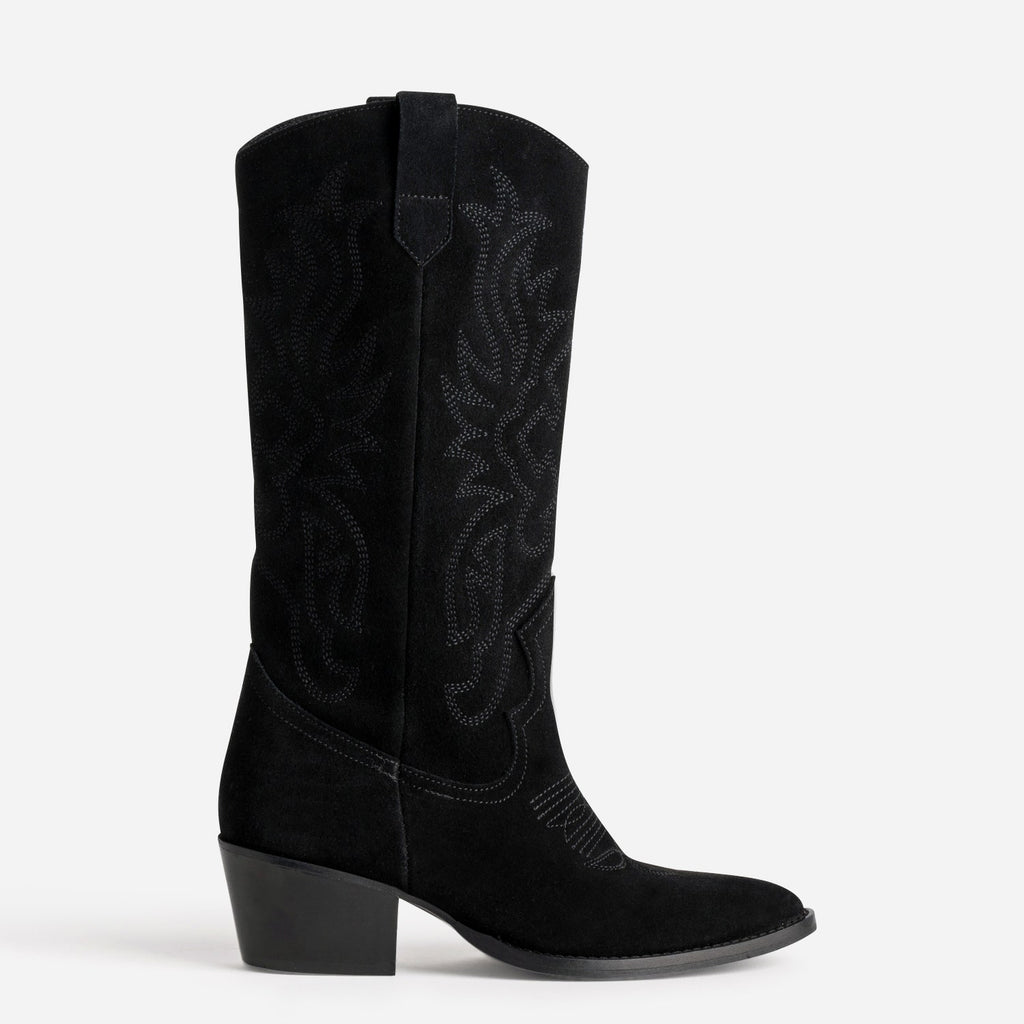 Botte TEXTO noire cuir velours western - 1