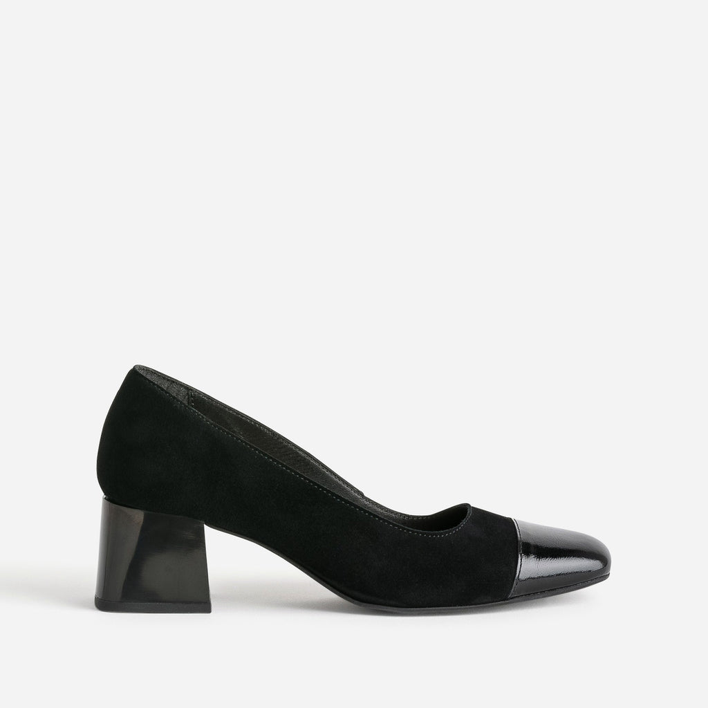 Escarpin noir cuir velours bout verni - 1