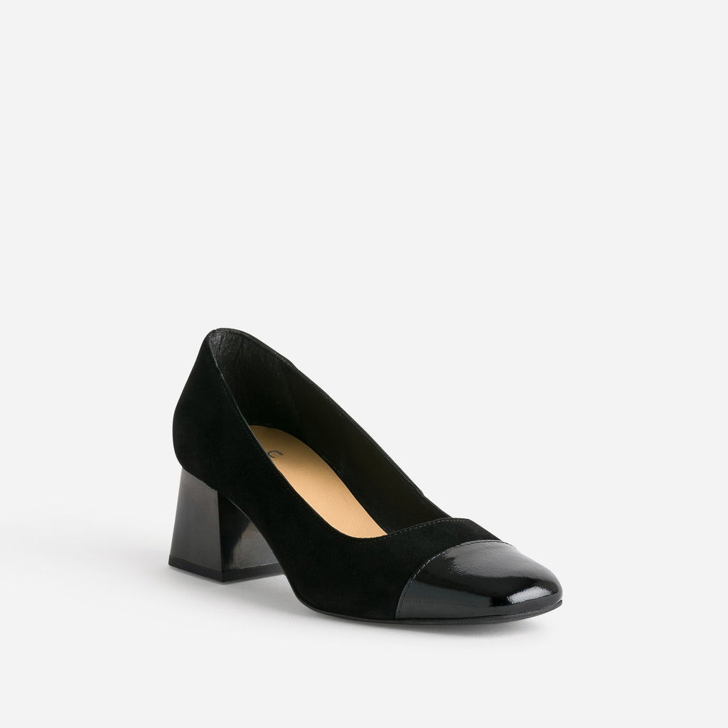 Escarpin noir cuir velours bout verni - 2