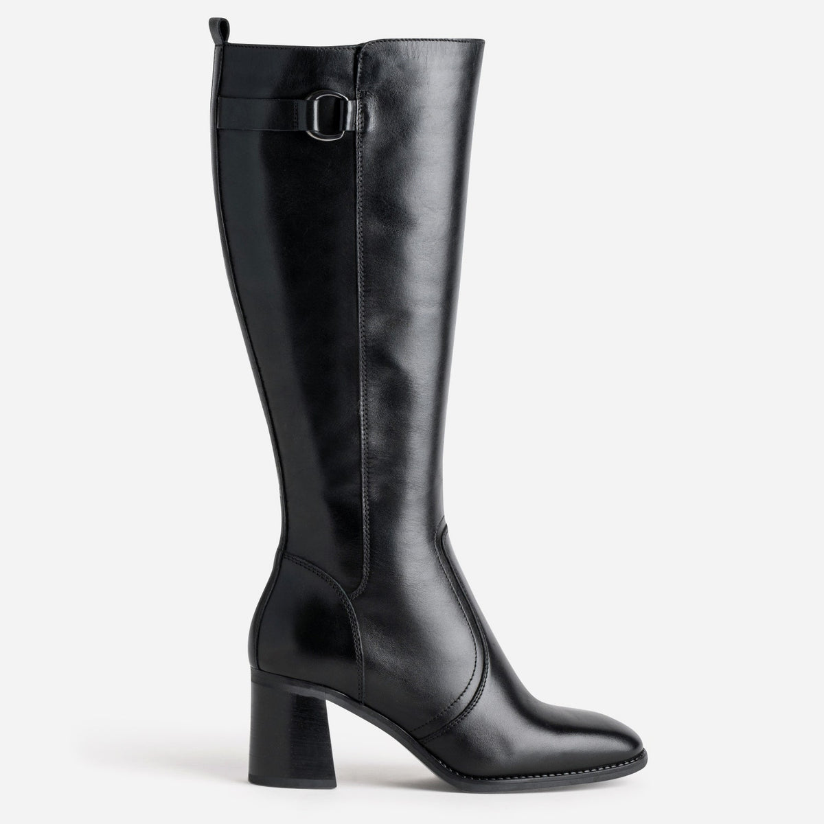 Botte noire en cuir décor anneau - 1