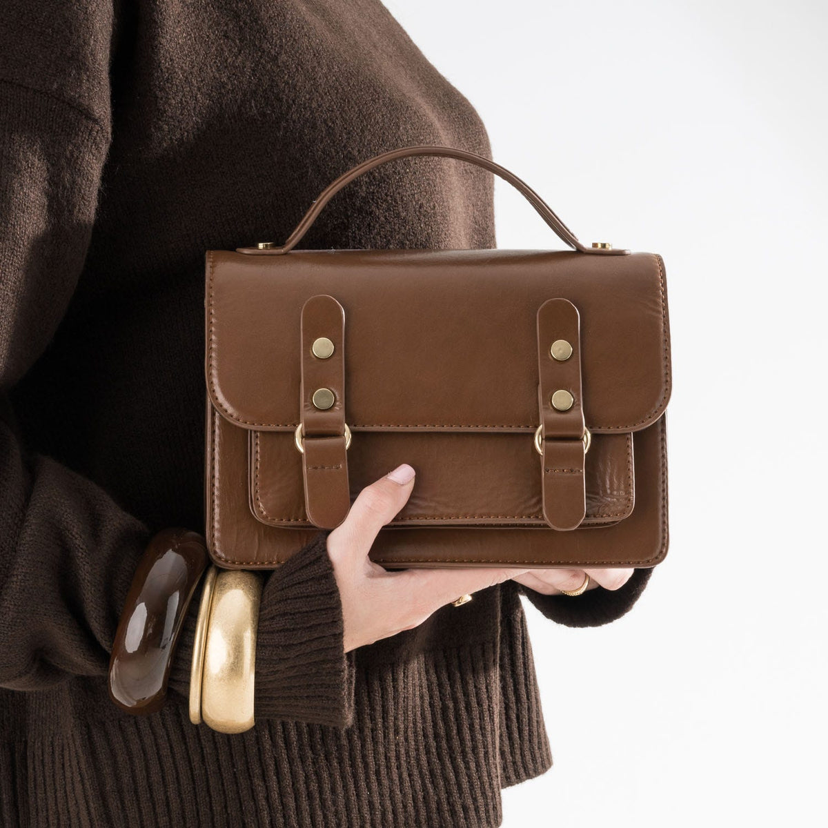 Sac à main marron esprit cartable - 2
