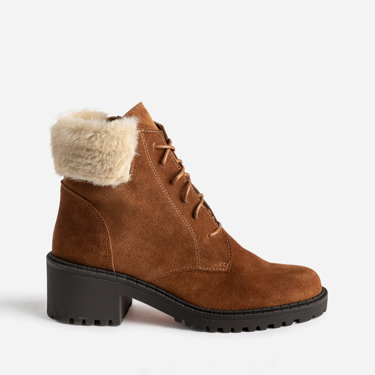 Bottine cuir velours camel - 1