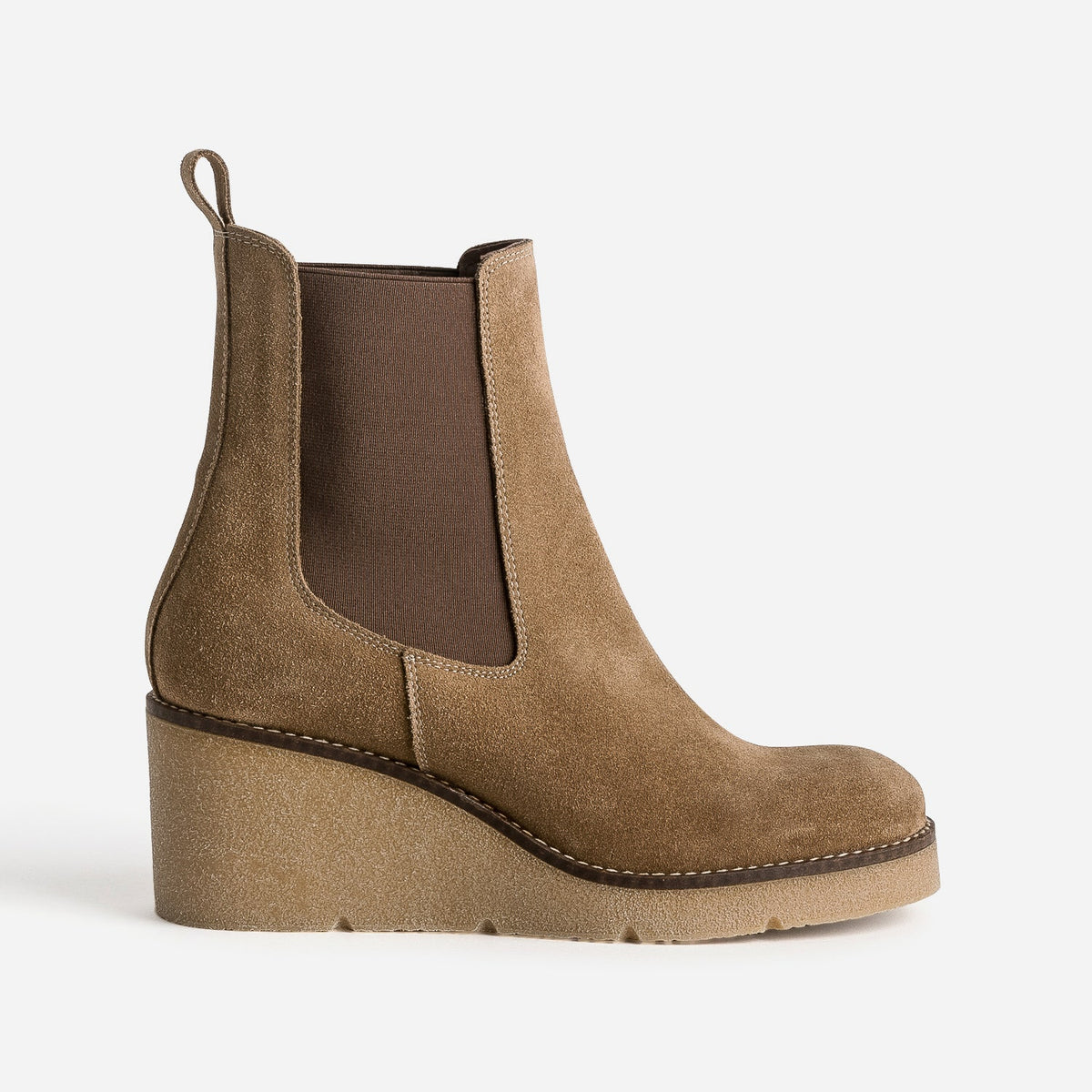 Chelsea boots compensé taupe cuir velours - 1