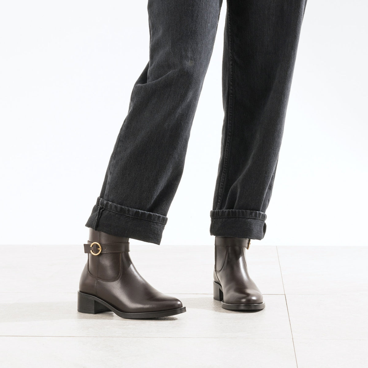 Boots marron cuir avec boucle - 2