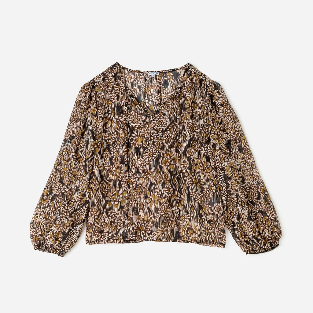 Blouse TEXTO marron à imprimé ethnique floral - 1