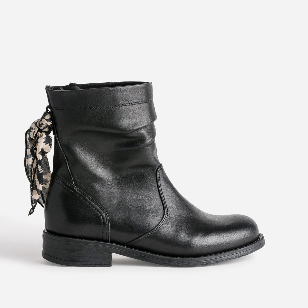 Boots noir cuir décor foulard - 1