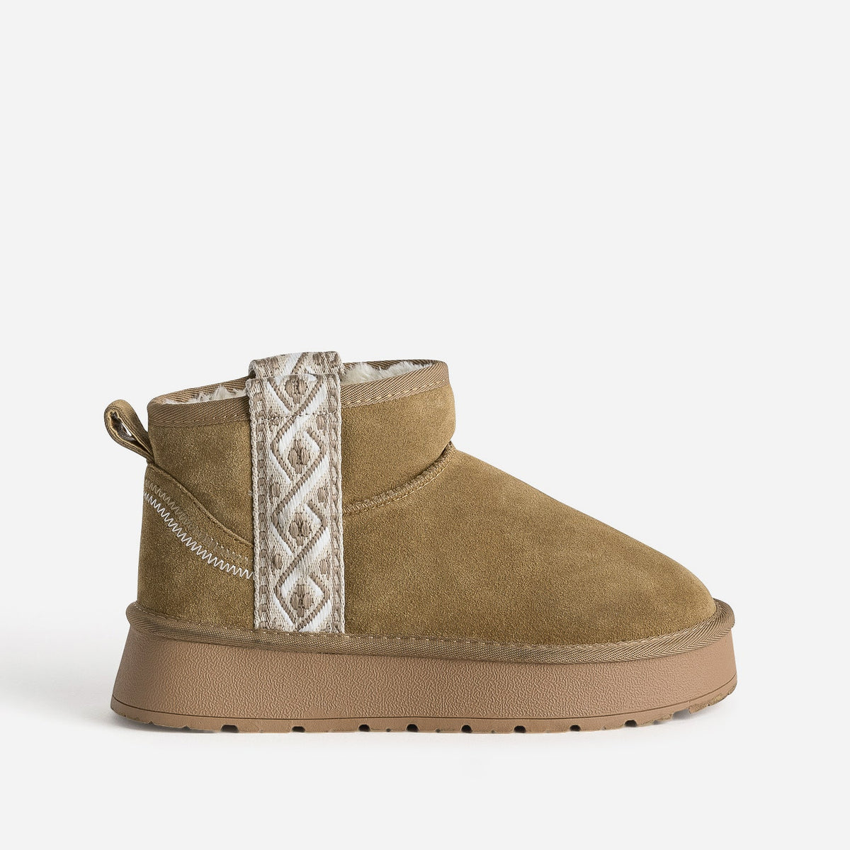 Boots camel cuir velours fourré à plateforme - 1