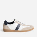 Tennis blanche cuir détails beige et marine - 1