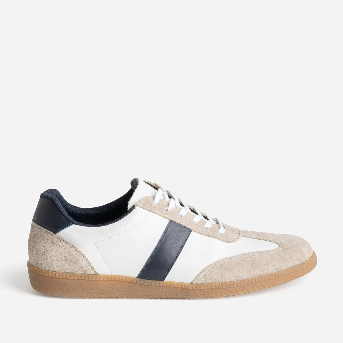 Tennis blanche cuir détails beige et marine - 1
