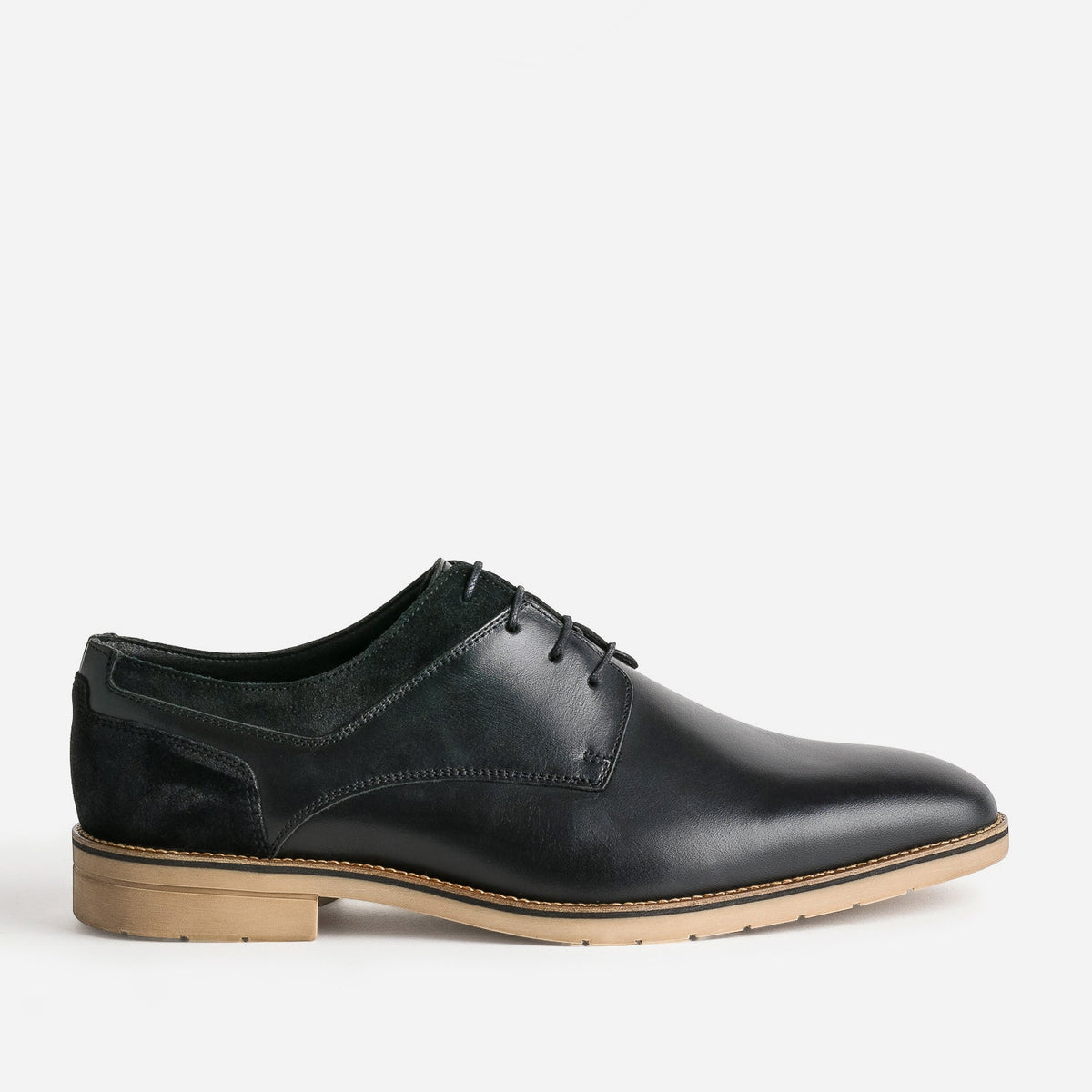Derby noir cuir détails cuir velours - 1