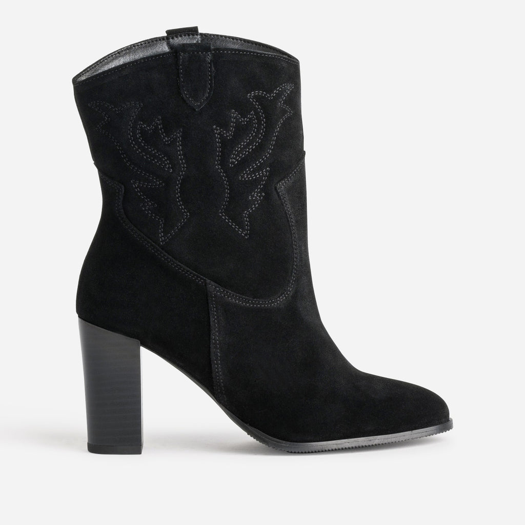 Boots western à talon noir cuir velours - 1