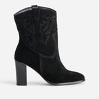Boots western à talon noir cuir velours - 1