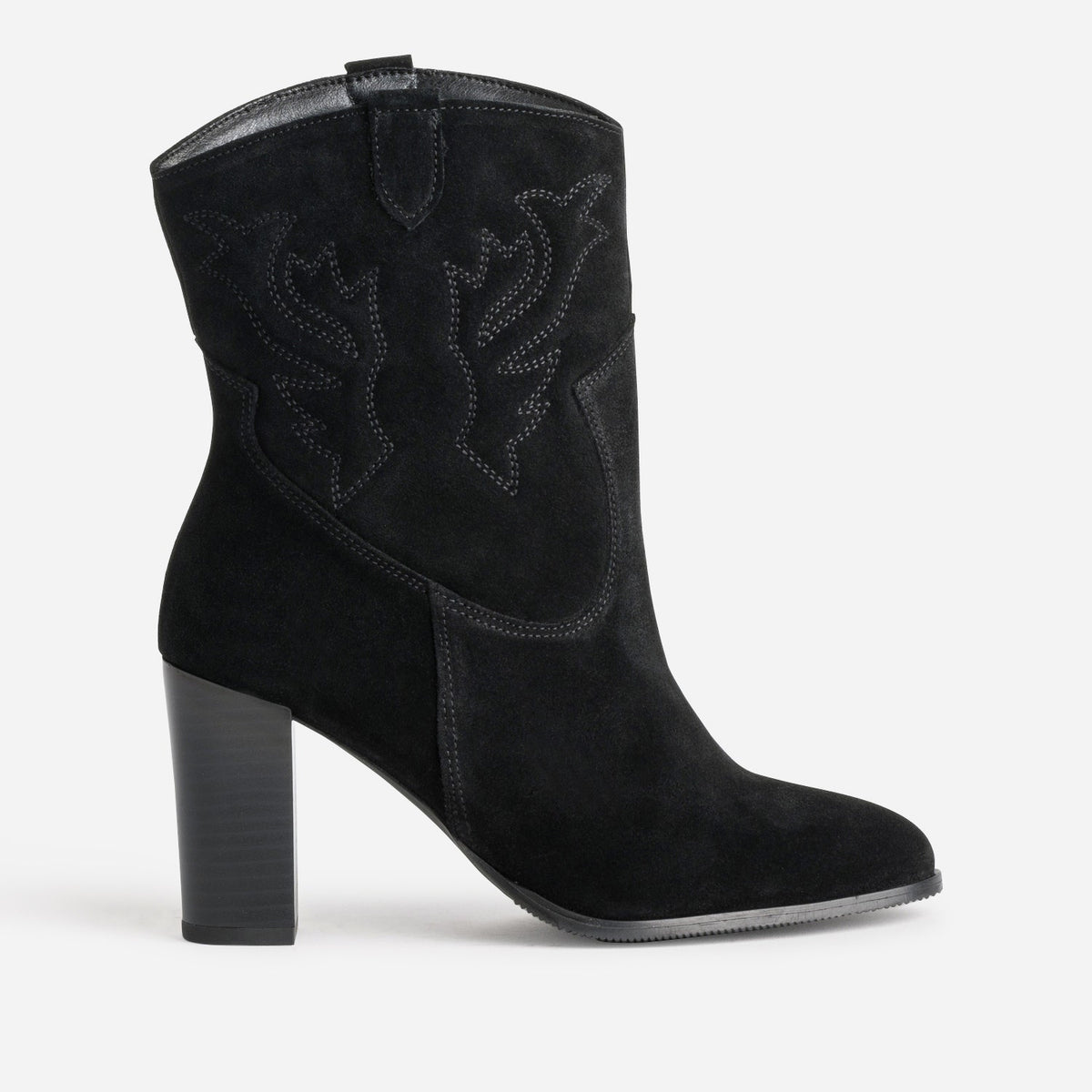 Boots western à talon noir cuir velours - 1
