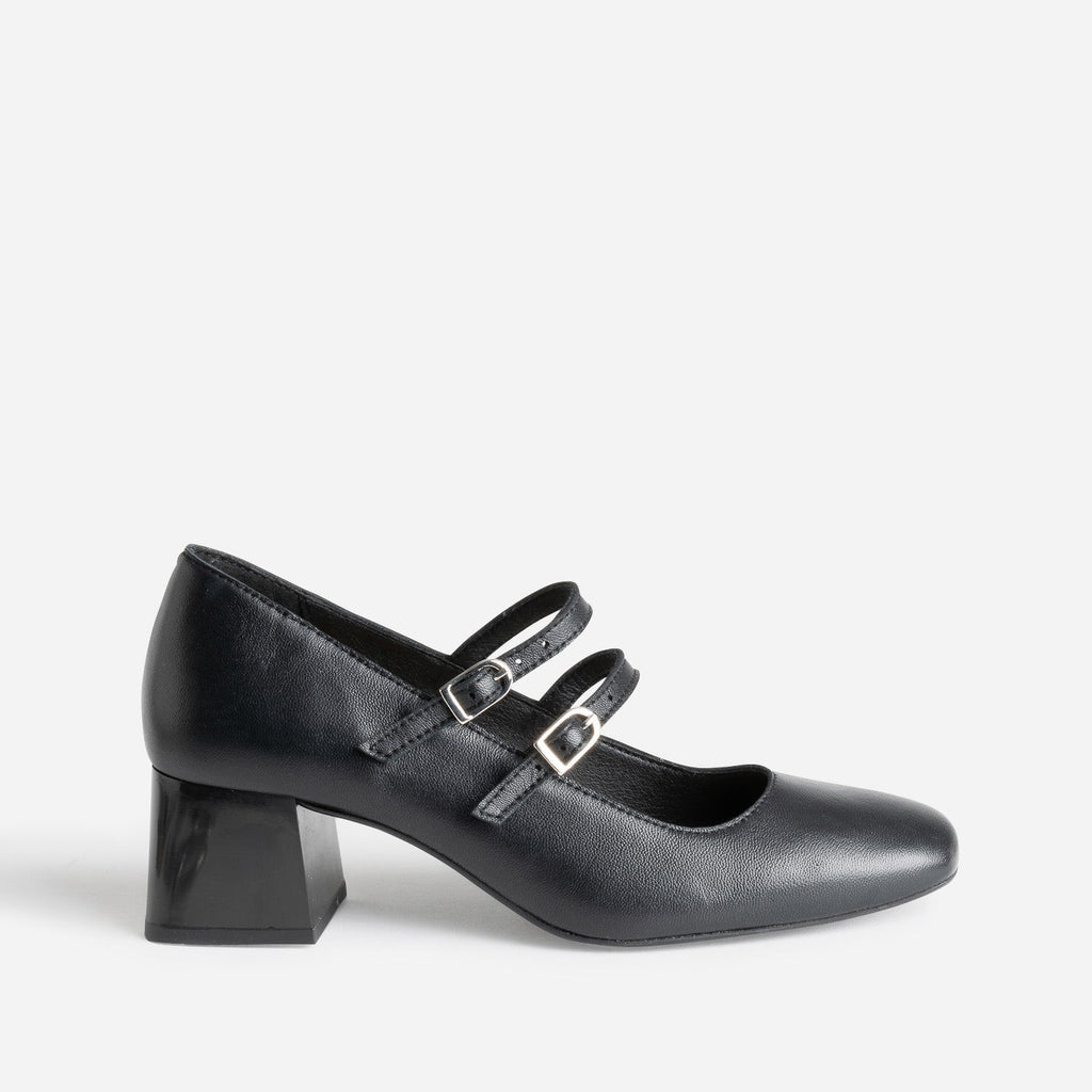 Babies noir cuir à fines brides - 1