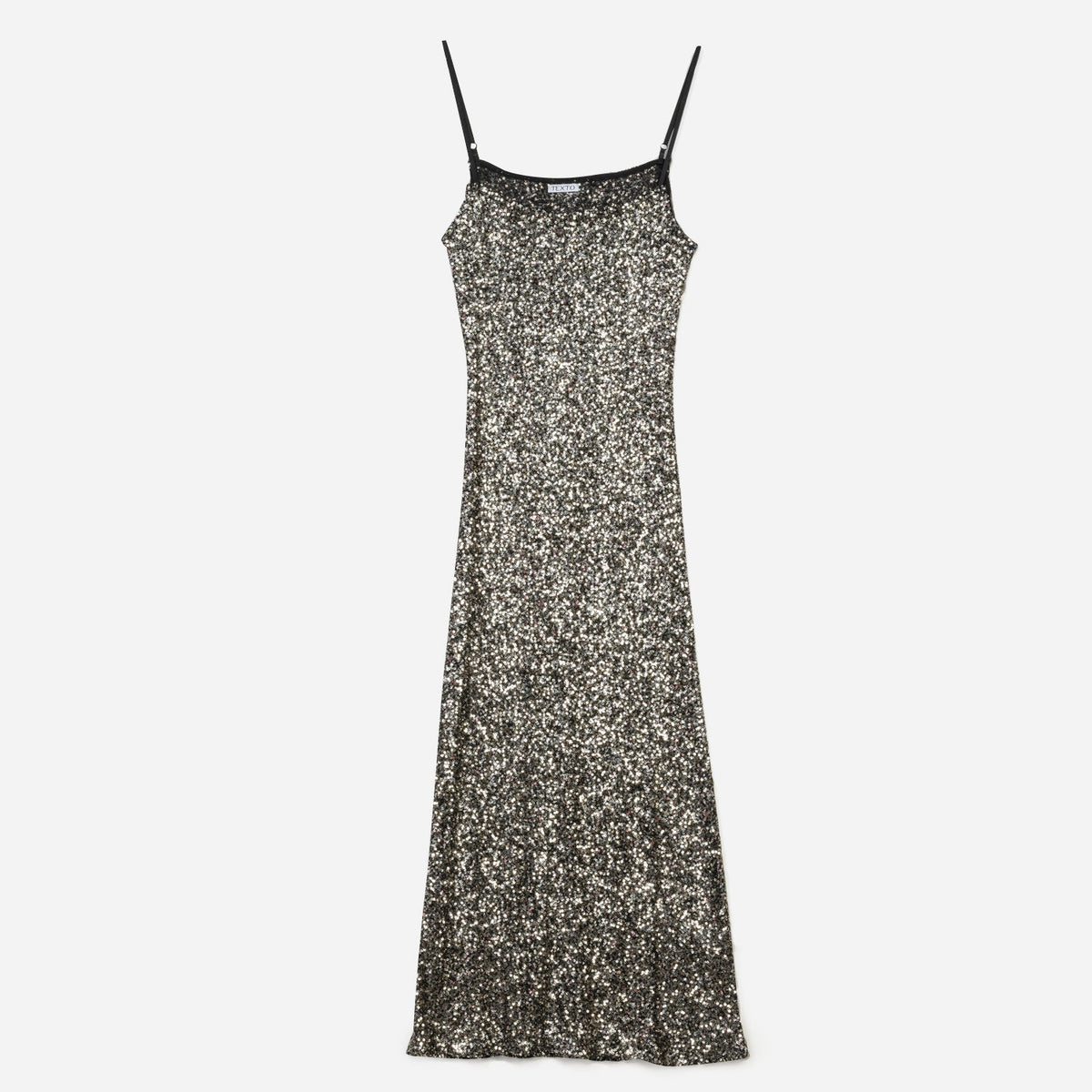 Robe longue TEXTO noire sequins argentés - 1